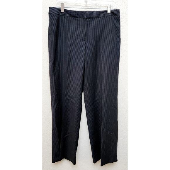 Ann Taylor Loft Black Pinstripe Julie Dress Pants 8P Flat Front Lined Soft - Picture 1 of 5